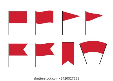 Set of blank red flag icons. Flat vector illustration.