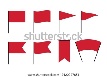 Set of blank red flag icons. Flat vector illustration.