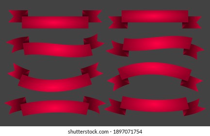 Set of Blank Red Ribbons Vector Illustration