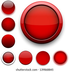 Conjunto de botones rojos redondos en blanco para el sitio web o la aplicación. Vector eps10.