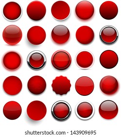 Set of blank red round buttons for website or app. Vector eps10.