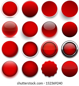 Set of blank red round buttons for website or app. Vector eps10.