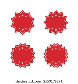 Conjunto de etiquetas redondas rojas en blanco con bordes blancos. Ilustración de diseño plano.