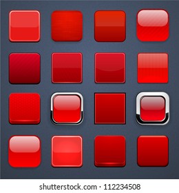 Set Of Blank Red Square Buttons For Website Or App. Vector Eps10.