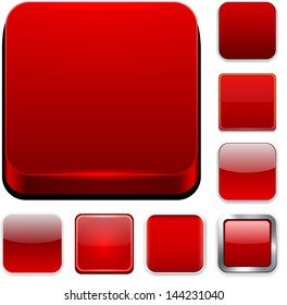 Set Of Blank Red Square Buttons For Website Or App. Vector Eps10.