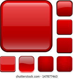 Set Of Blank Red Square Buttons For Website Or App. Vector Eps10.