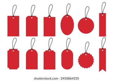 Set of blank red tag. Vector illustration.