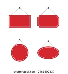 Set of blank red with white border hanging sign. Flat vector illustration.