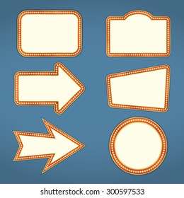 Set of blank retro banners and arrows with lights, vector eps10 illustration