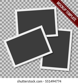 Set of blank retro photographs with shadow isolated on a transparent background. Realistic empty photo frames, mockup template. Vector illustration EPS10.
