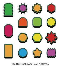 Conjunto de ilustración de icono de dibujos animados de forma retro en blanco