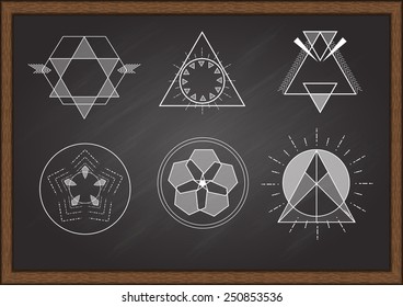 Set of blank retro vintage badges,logo, borders, frames and labels on chalk board background.