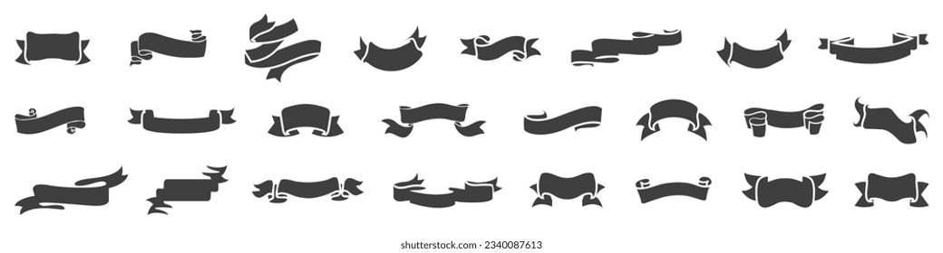 Set of blank ribbon banner elements. Decoration retro scroll banner collection