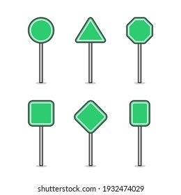 Set Of Blank Road Sign Board Vector Icon Illustration. Road Traffic Sign Icon