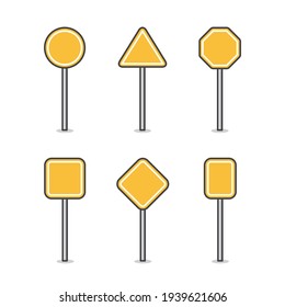 Set Of Blank Road Sign Board Vector Icon Illustration. Road Traffic Sign Icon