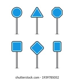 Set Of Blank Road Sign Board Vector Icon Illustration. Road Traffic Sign Icon