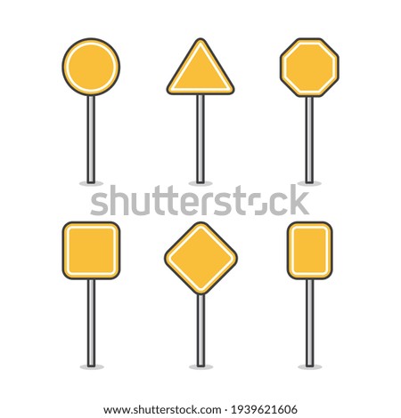 Set Of Blank Road Sign Board Vector Icon Illustration. Road Traffic Sign Icon