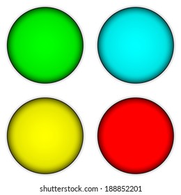Set of blank round buttons in different colors.