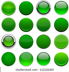 Set of blank round green buttons for website or app. Vector eps10.