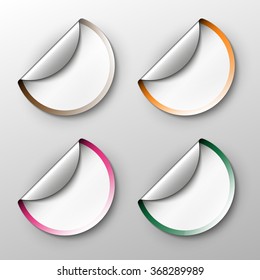 Set of blank round realistic labels. Origami paper infographic colorful banners set. Annotation ribbon. Design shape. Speech talking cloud. Vector label tag. 