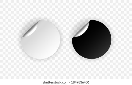 Juego de pegatinas redondas en blanco. Etiquetas promocionales vacías. Ilustración vectorial. Etiquetas redondas en blanco y negro. Plantilla de etiquetas de venta