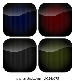 A set of blank rounded square icons with stripey backgrounds in muted hues of grey, green, red and blue.
