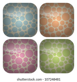 A set of blank rounded square icons with spotty backgrounds in retro pastel hues of blue, pink, green and peach.