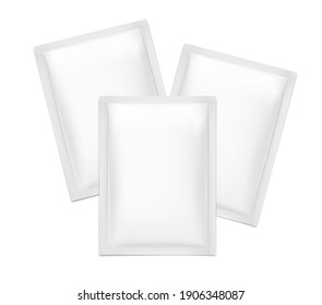 Set of blank sachet packaging mockups for food, cosmetic and hygien. Vector illustration on white background. Ready for your design.	