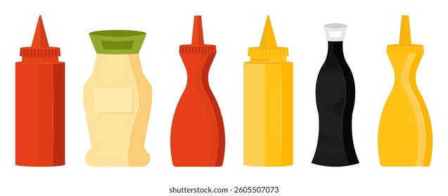 Set of blank sauce bottles in a flat design