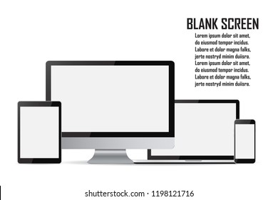 Set of blank screens. Computer monitor, laptop, tablet, smartphone. Set of blank screens. Computer monitor, laptop, tablet, smartphone.
