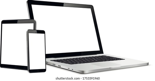 Set of blank screens with laptop, tablet, phone