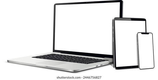 Set of blank screens with laptop, tablet, phone