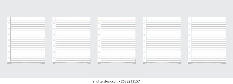 Set blank sheets of paper in realistic style with shadows and lines of white paper pages. set of notebook paper background. vector illustration. 