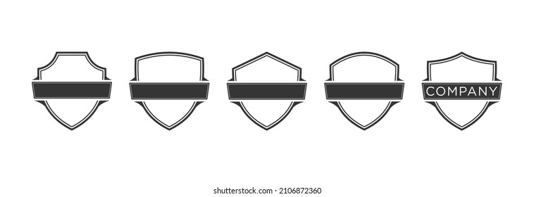Set of blank shield template isolated perfect for logo design, shields border frame vintage style, shields protection template black color