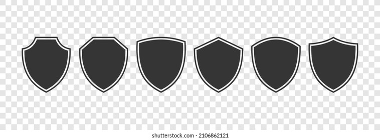Set of blank shield template on transparent background isolated, shields border frame vintage style, ,emblem badge elements, shields protection templates black color for logo
