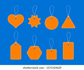 Set of blank shopping labels isolated on blue background. Flat vector illustartion.