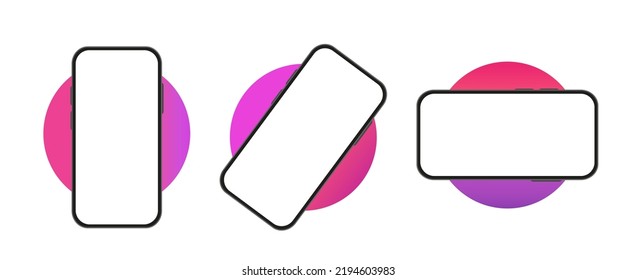 Set blank smartphone screen with rotate position. Phone layout. Template for infographic, presentation or mobile app. User interface design. Vector illustration.