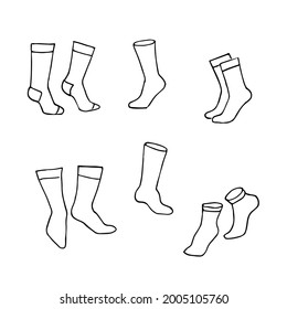 Set Of Blank Socks. Hand Drawn Doodle Sock In Vector Format. Template Can Be Used For Logo, Icon, Card.