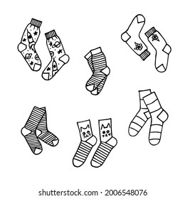 Set Of Blank Socks. Hand Drawn Doodle Sock In Vector Format. Template Can Be Used For Logo, Icon, Card.