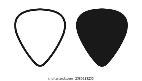 Set of blank solid and line guitar picks vector icon isolated on white background