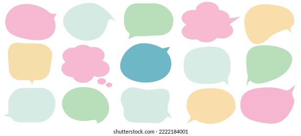 Set of blank space pastel speech bubble vector on white background. Dialog, talk, speech, think, cloud, announced speech balloon empty template. Design for comic text, sticker, banner, chat icon.