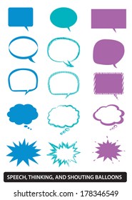 Set of Blank Speech Balloon or Word Bubbles Vectors. Serious and Cartoon styles. Editable Clip Art.