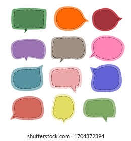 set of blank speech bubble in flat design, Text space with stitch vector, hand draw colorful sticker for chat symbol, dialog word, tag or label