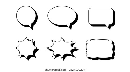 Conjunto de bolhas de fala em branco isoladas no fundo branco. Ilustração vetorial. Coleção