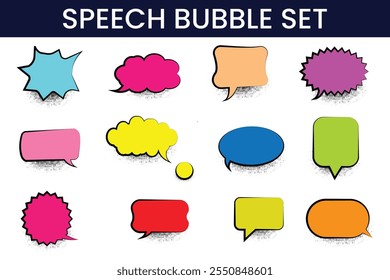 Set of blank speech bubbles. Set of colorful speech bubbles. Comic speech bubbles. Retro empty comic speech bubbles set. Cartoon exclusive font label tag expression. vector illustration.