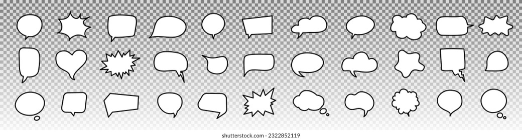 Set blank speech bubbles different shapes. Collection empty elements for chatting message. Vector illustration.