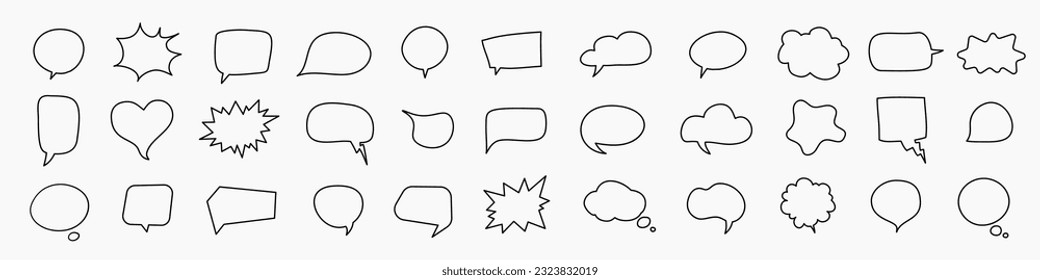 Set blank speech bubbles different shapes. Collection empty elements for chatting message. Vector illustration.