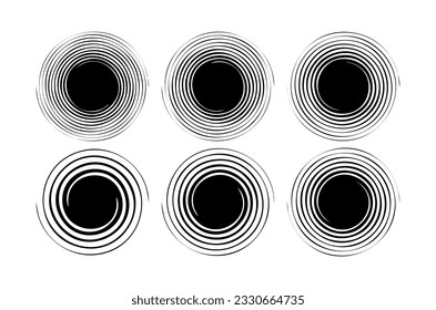 Set of blank spiral line circle border design. Modern spiral circle frame logo.