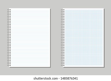     Set of blank spiral notepad notebook with lines and cell . School  notepad notebook in flat design Isolated. Vector illustration.

