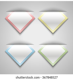 Set of blank SQUARE realistic labels.Origami paper infographic colorful banners set. Annotation ribbon. Design shape. Speech talking cloud. Vector label tag. 